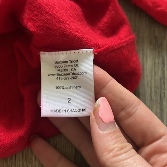 BRAZEAU TRICOT Red Cashmere Crop Sweater Size: 2 - Picture 13 of 16